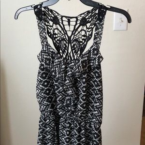 Black and white dress with ruffle and pockets